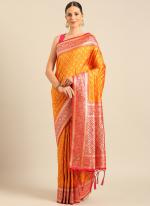 Banarasi Silk Orange Party Wear Weaving Saree